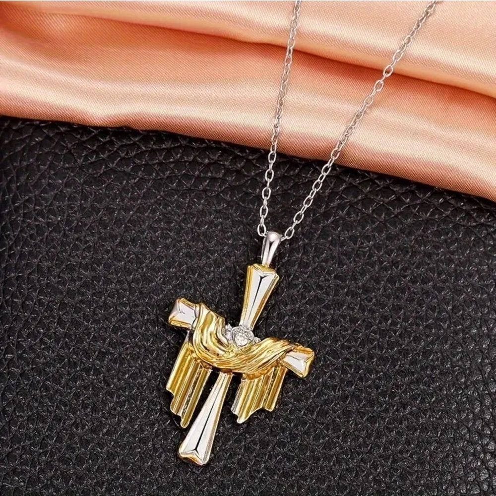 Gold Silver Tone Cross Pendant Necklace